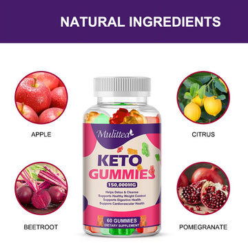 Mulittea Keto ACV Gummies: 60-Count Dietary Supplement with 150,000mg Per Serving