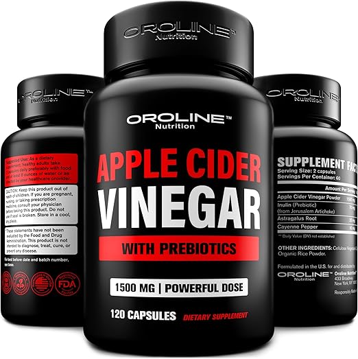 Apple Cider Vinegar Pills with Prebiotic – 2-Month Supply for Energy & Gut Health Support (1500mg)