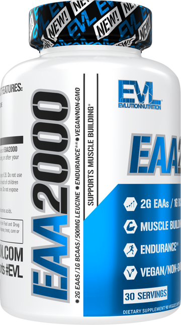 Evlution Nutrition EAA2000: Pre & Post-Workout Capsules with Essential Amino Acids & BCAAs – 30 Servings