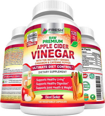 Apple Cider Vinegar Capsules Max 1740mg with Mother - 100% Natural & Raw with Cinnamon, Ginger & Cayenne Pepper - Ideal for Healthy Living, Detox & Digestion -120 Vegan Pills