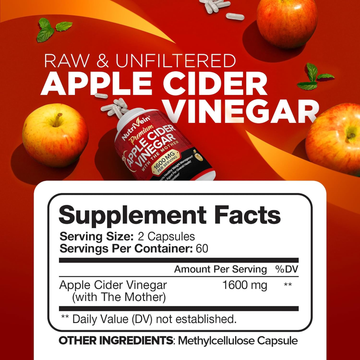 Apple Cider Vinegar Capsules with Mother - 1600mg - 120 Vegan Pills - Supports Healthy Diet, Digestion, Keto, Cleanser - Best Supplement for Immune System - ACV Raw