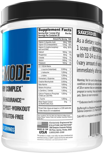 Nutrition Recover Mode- Complete Post Workout with BCAAs, Immunity Support, Vitamin C, D & E, Electrolytes, Hydration, Creatine, Glutamine, Beta-Alanine, L-Carnitine, 30 Serve